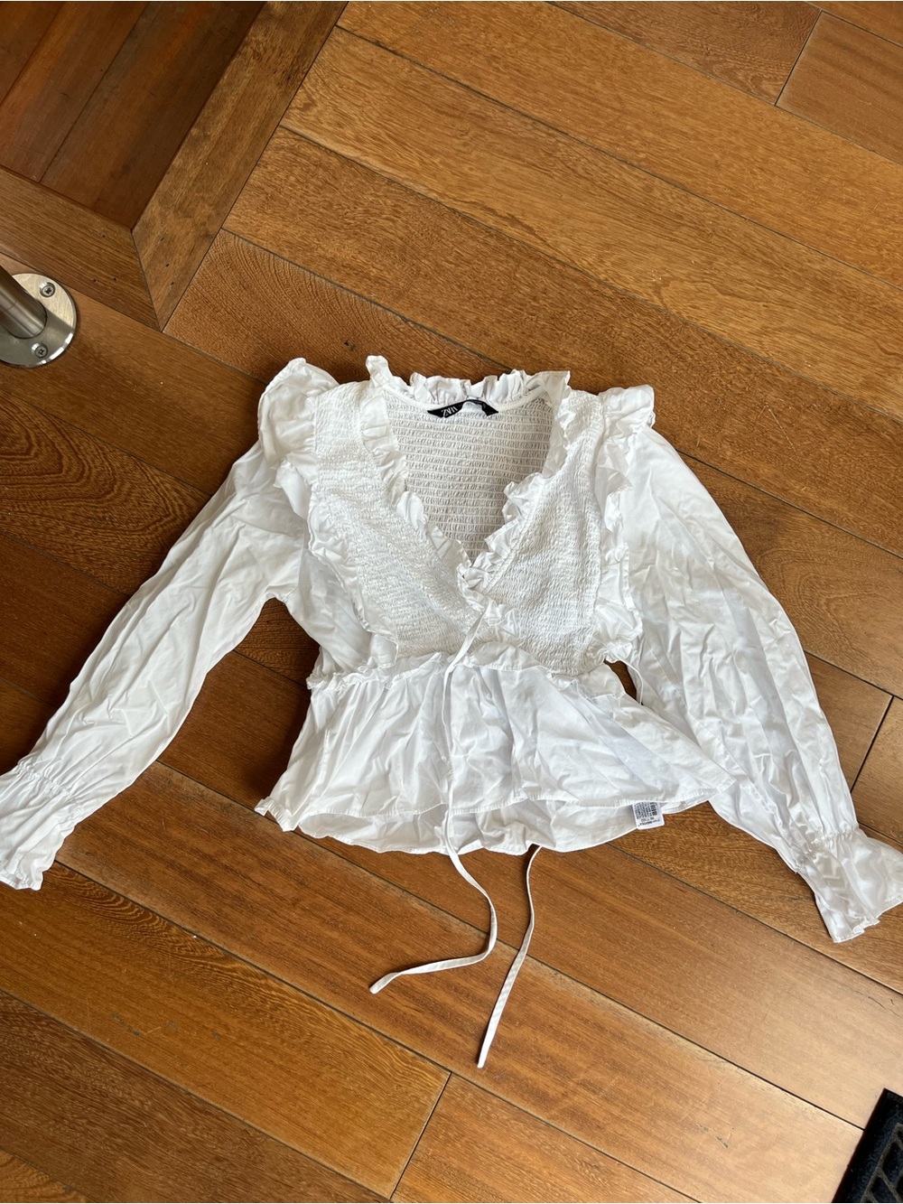 Zara XS Women's White Ruffle Wrap Blouse